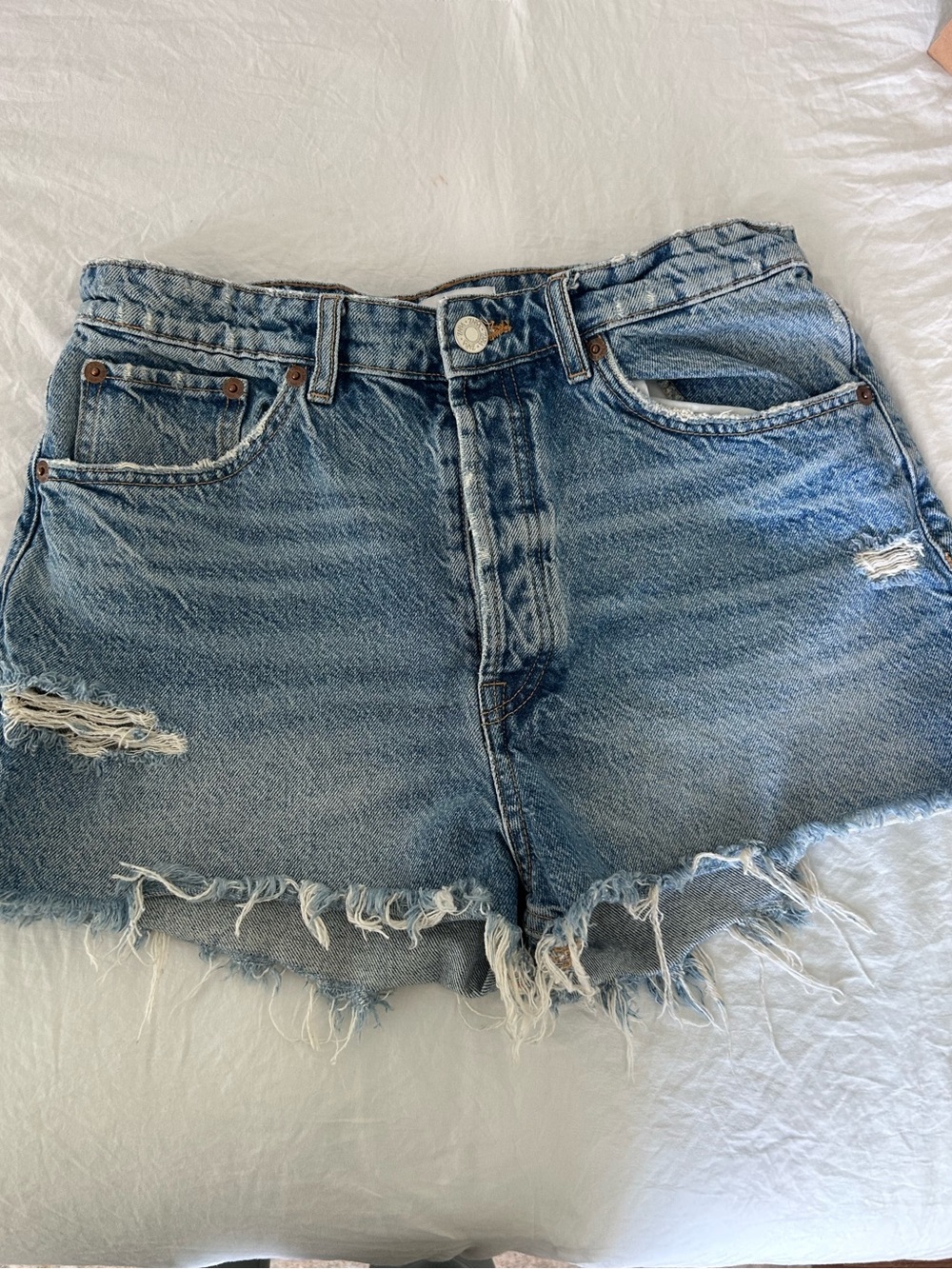 Zara medium wash Distressed Denim Jean Shorts